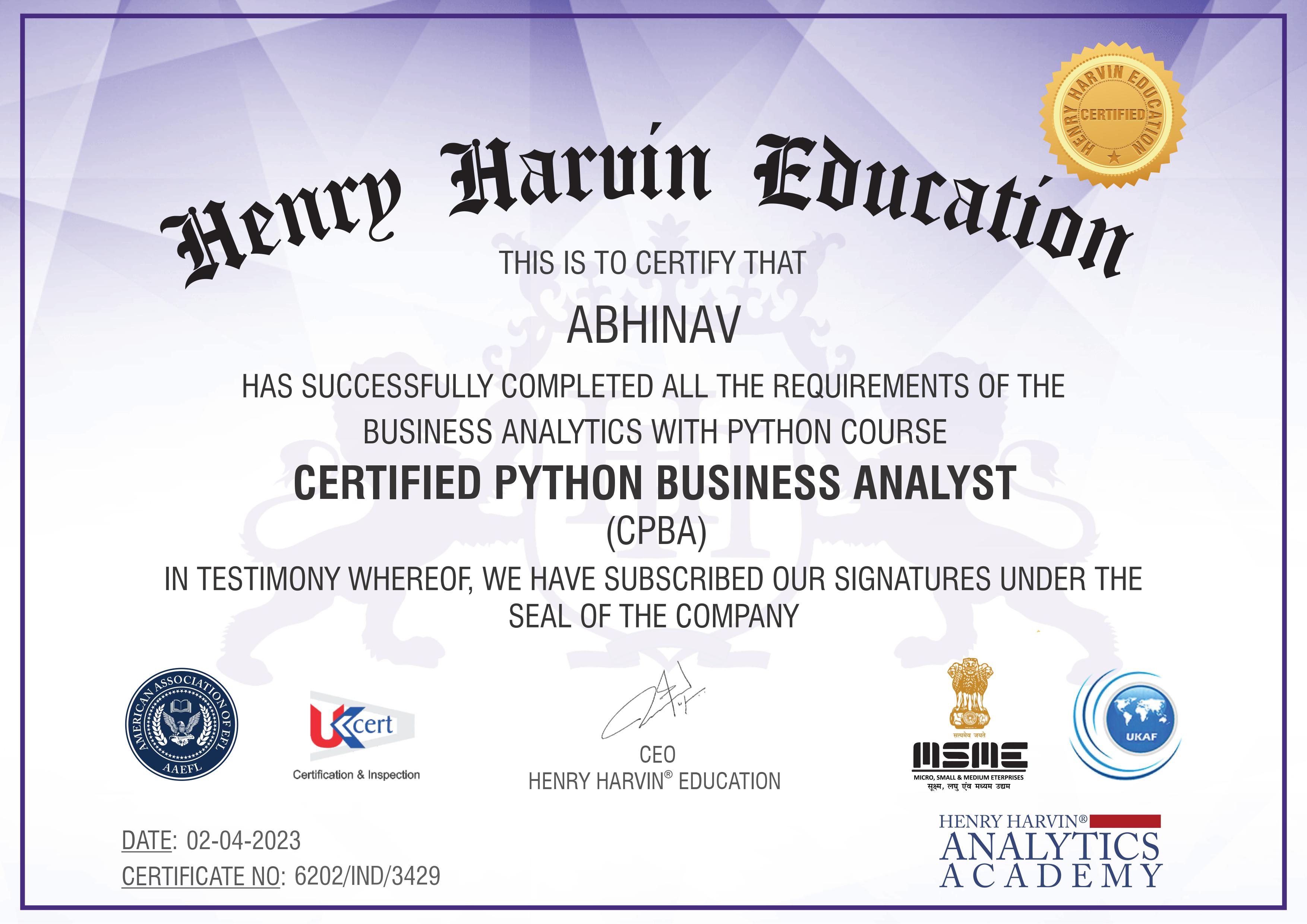 Certified Python Bussiness Analyst